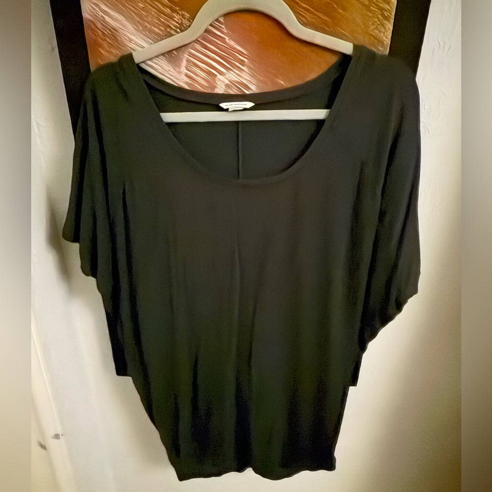 Club Monaco Black Scoop-Neck Draped Short Sleeve Top